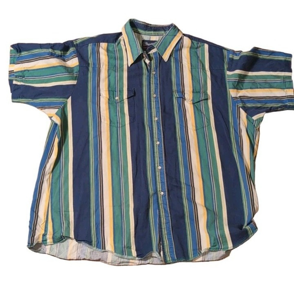 Wrangler Western Shirt Men's 2XL Multicolor Short Sleeve Snap Cotton Vintage